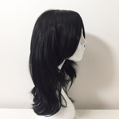 Men Black Long Straight Layered Side Swept Bangs Cosplay Wig