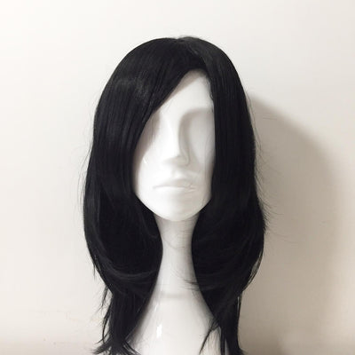 Men Black Long Straight Layered Side Swept Bangs Cosplay Wig