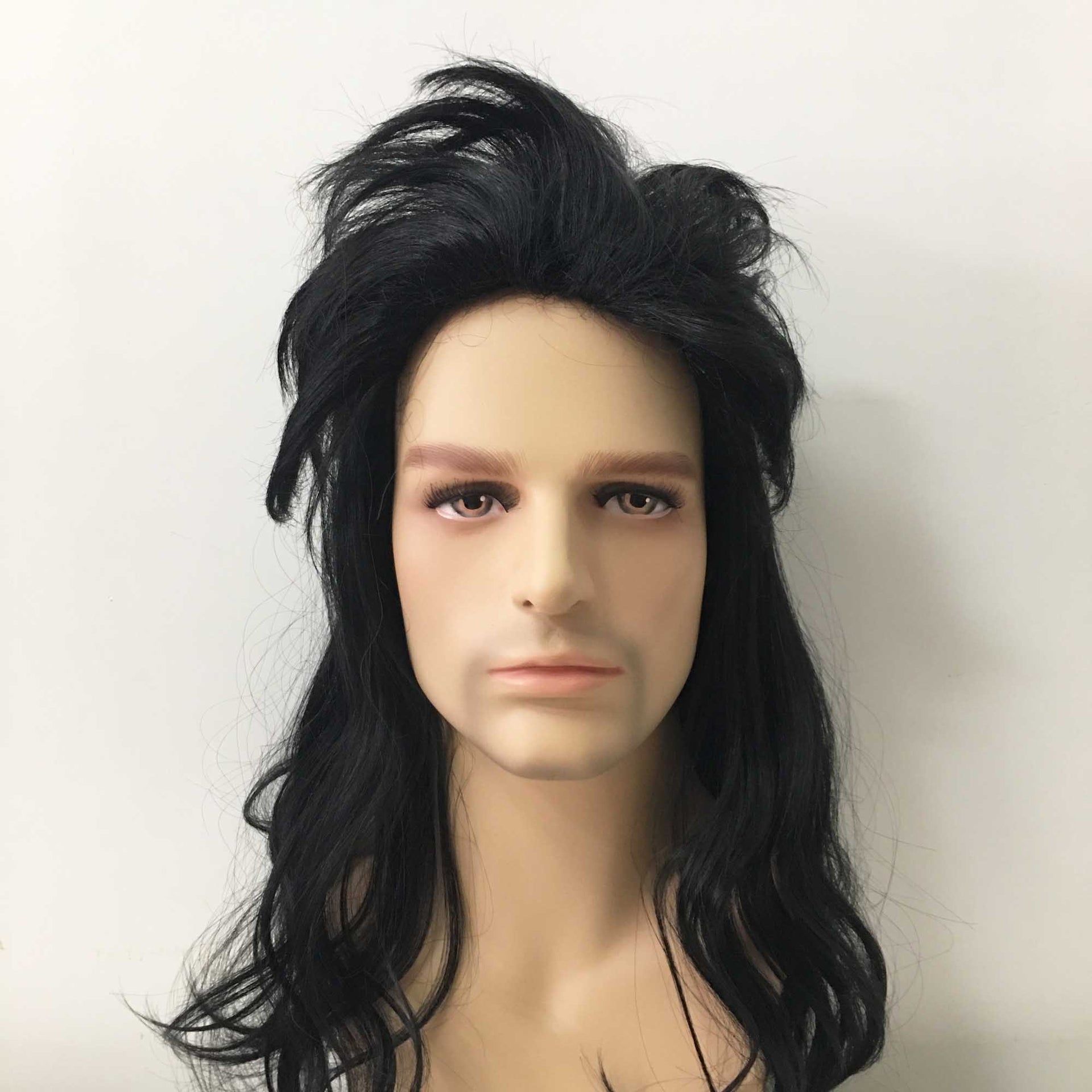 nevermindyrhead Men Black Long Straight Mullet Retro 70's Punk Cosplay Wig