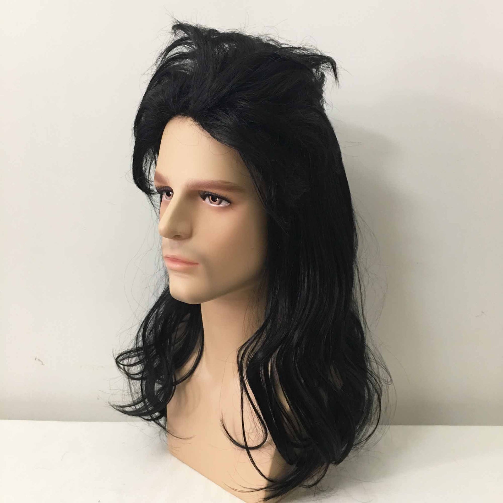 nevermindyrhead Men Black Long Straight Mullet Retro 70's Punk Cosplay Wig