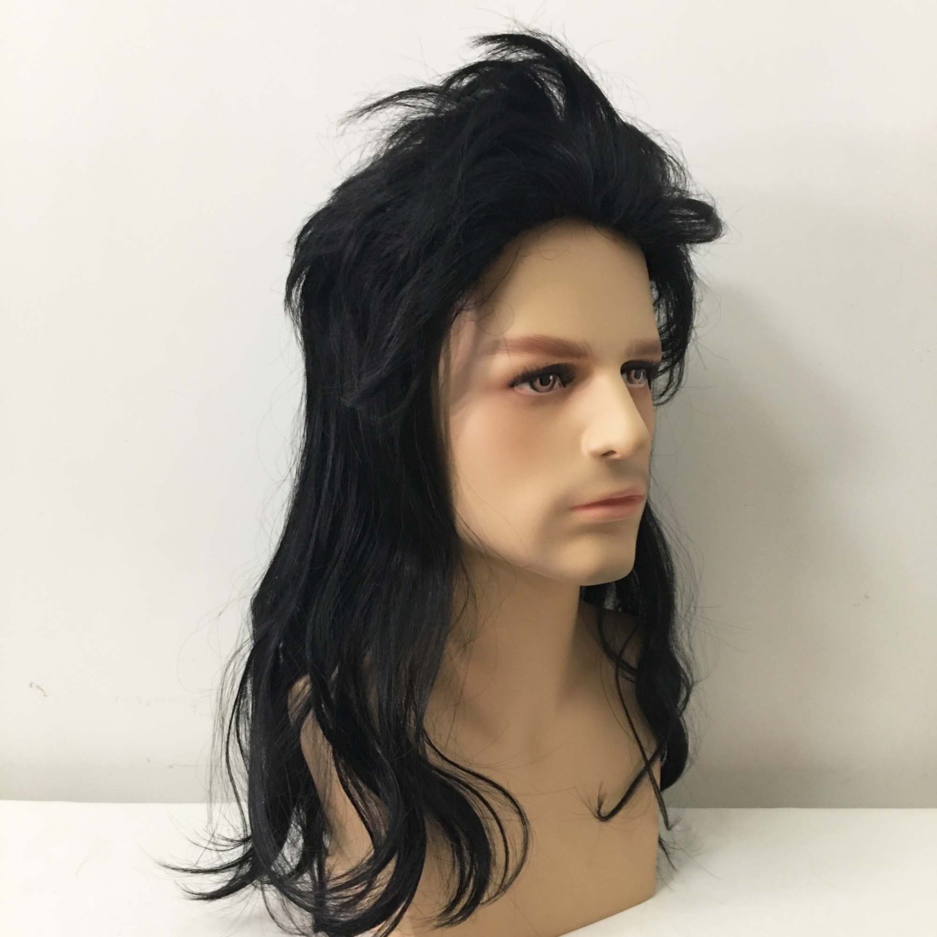 nevermindyrhead Men Black Long Straight Mullet Retro 70's Punk Cosplay Wig