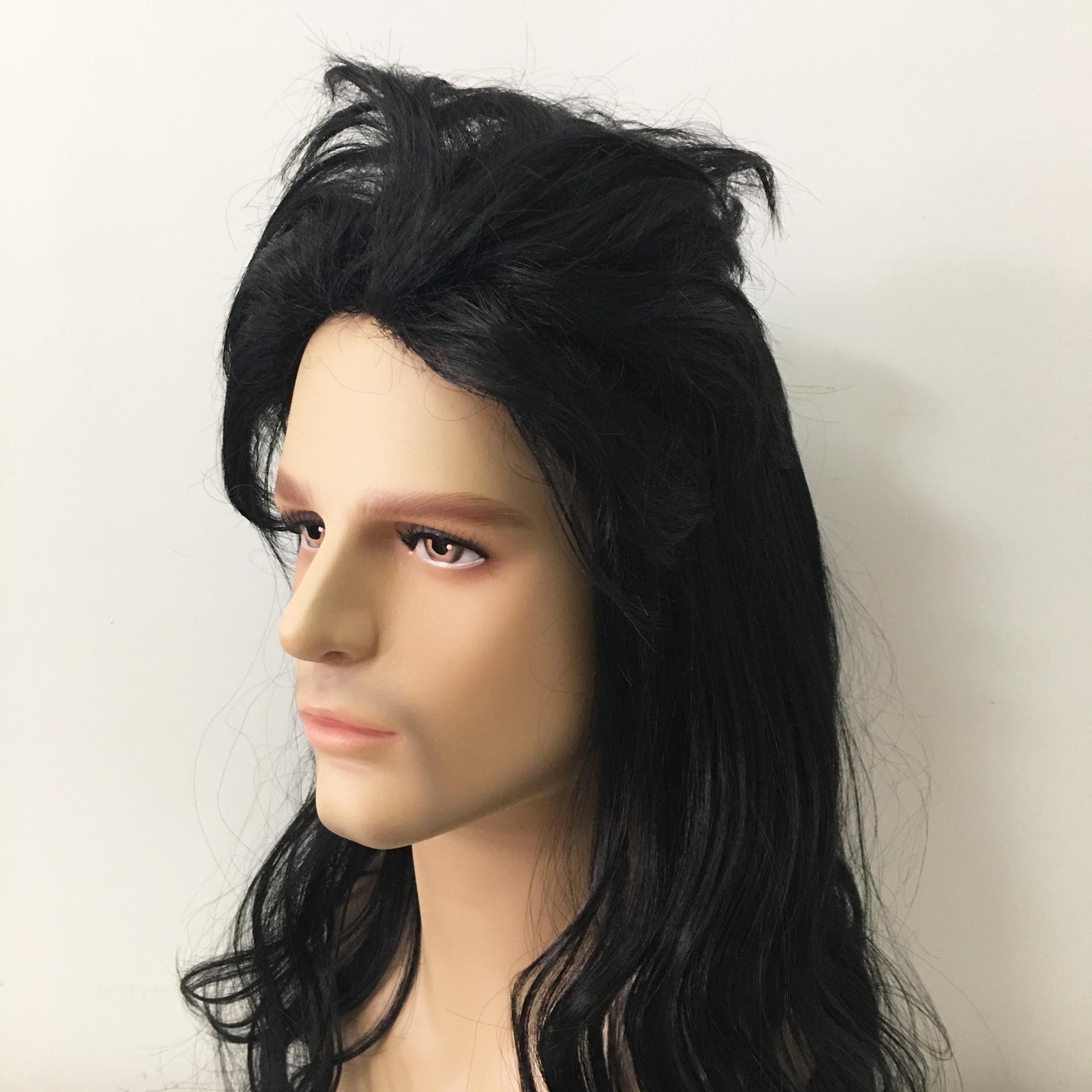 nevermindyrhead Men Black Long Straight Mullet Retro 70's Punk Cosplay Wig