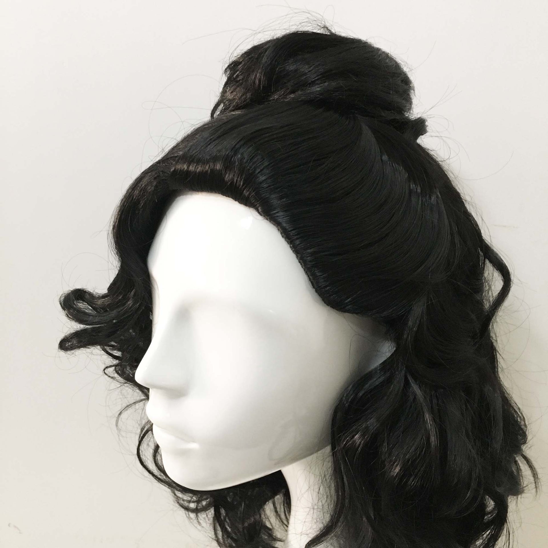 nevermindyrhead Men Black Medium Length Curly Detachable Top Bun Cosplay Wig