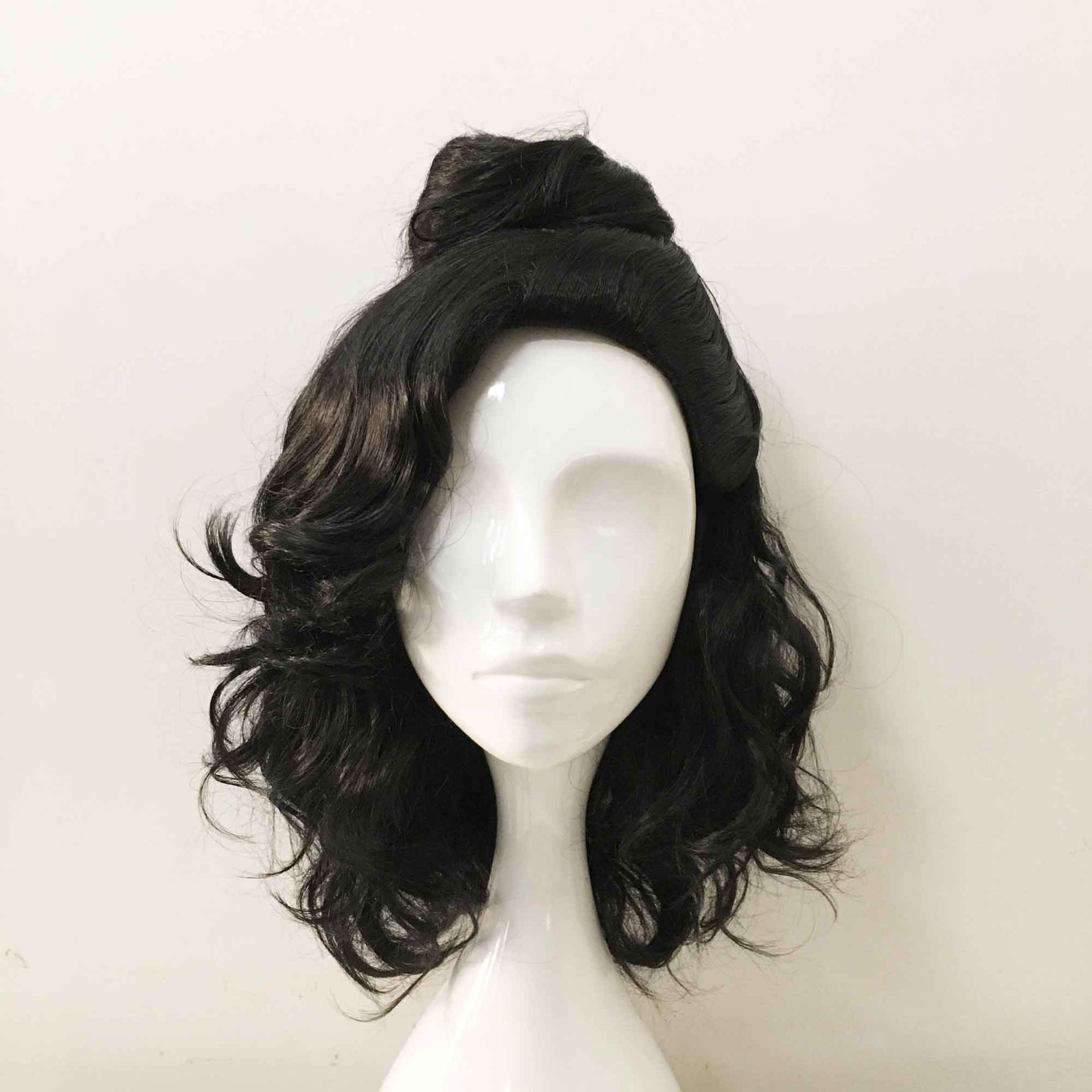 nevermindyrhead Men Black Medium Length Curly Detachable Top Bun Cosplay Wig