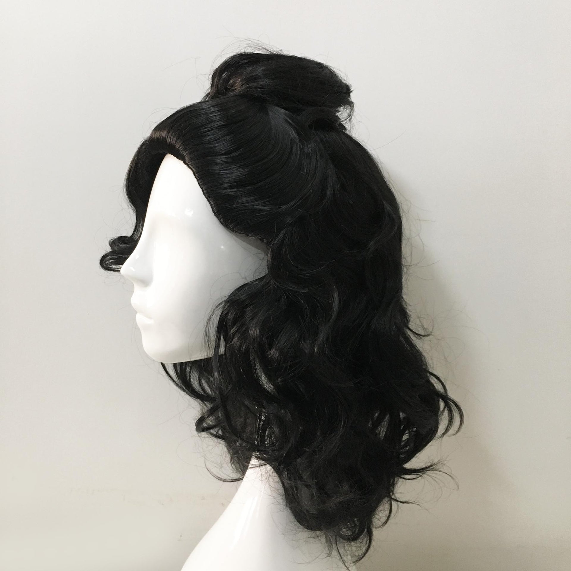 nevermindyrhead Men Black Medium Length Curly Detachable Top Bun Cosplay Wig