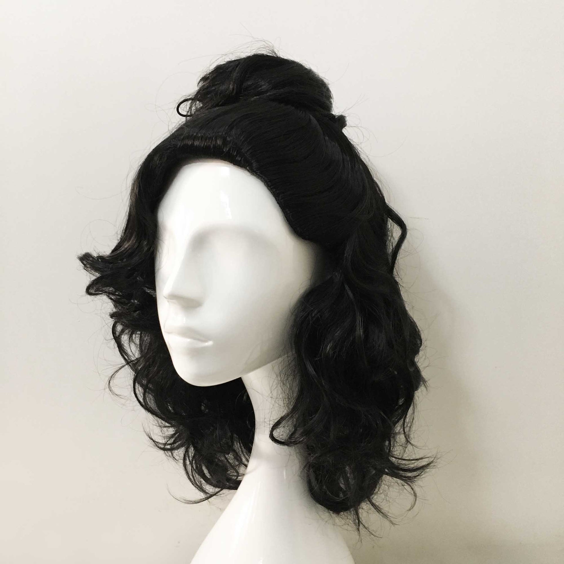 nevermindyrhead Men Black Medium Length Curly Detachable Top Bun Cosplay Wig