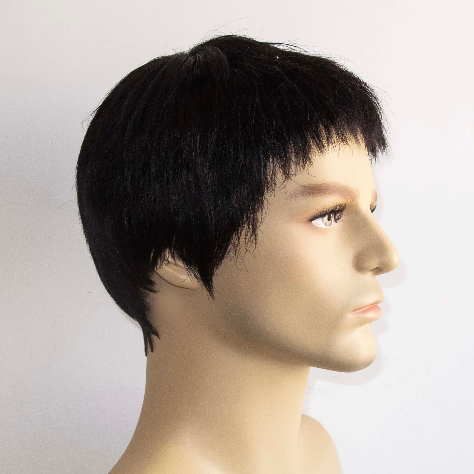 nevermindyrhead Men Black Real Human Hair Very Short Straight Fringe Bangs Wig