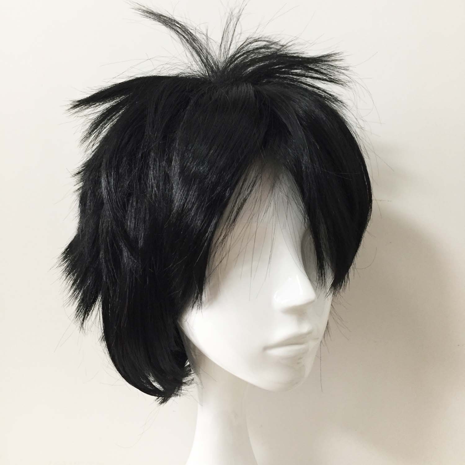 nevermindyrhead Men Black Short Straight Fringe Bangs Bouncy Cosplay Wig