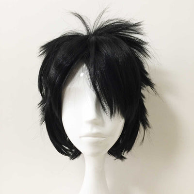Men Black Short Straight Fringe Bangs Bouncy Cosplay Wig