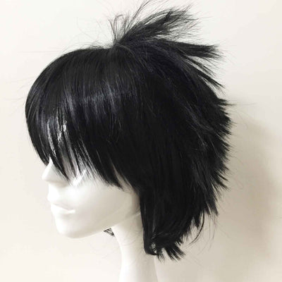 Men Black Short Straight Fringe Bangs Bouncy Cosplay Wig