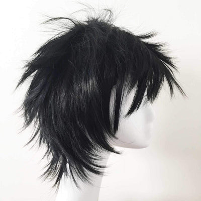 Men Black Short Straight Fringe Bangs Cosplay Wig