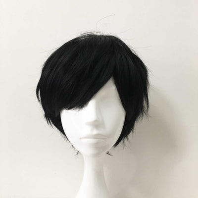 Men Black Short Straight Fringe-Bangs Pixie Cosplay Wig