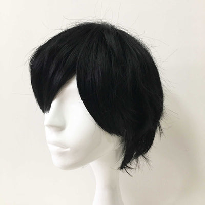 Men Black Short Straight Fringe-Bangs Pixie Cosplay Wig