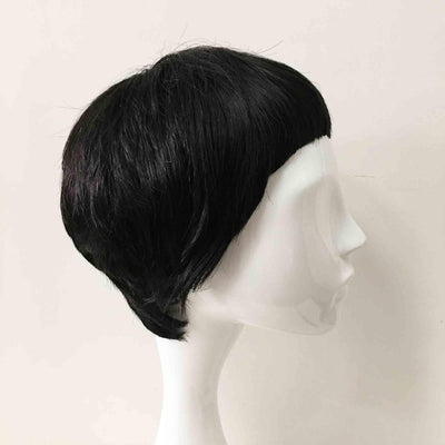 Men Black Short Straight Short Blunt Bangs Cosplay Thin Wig