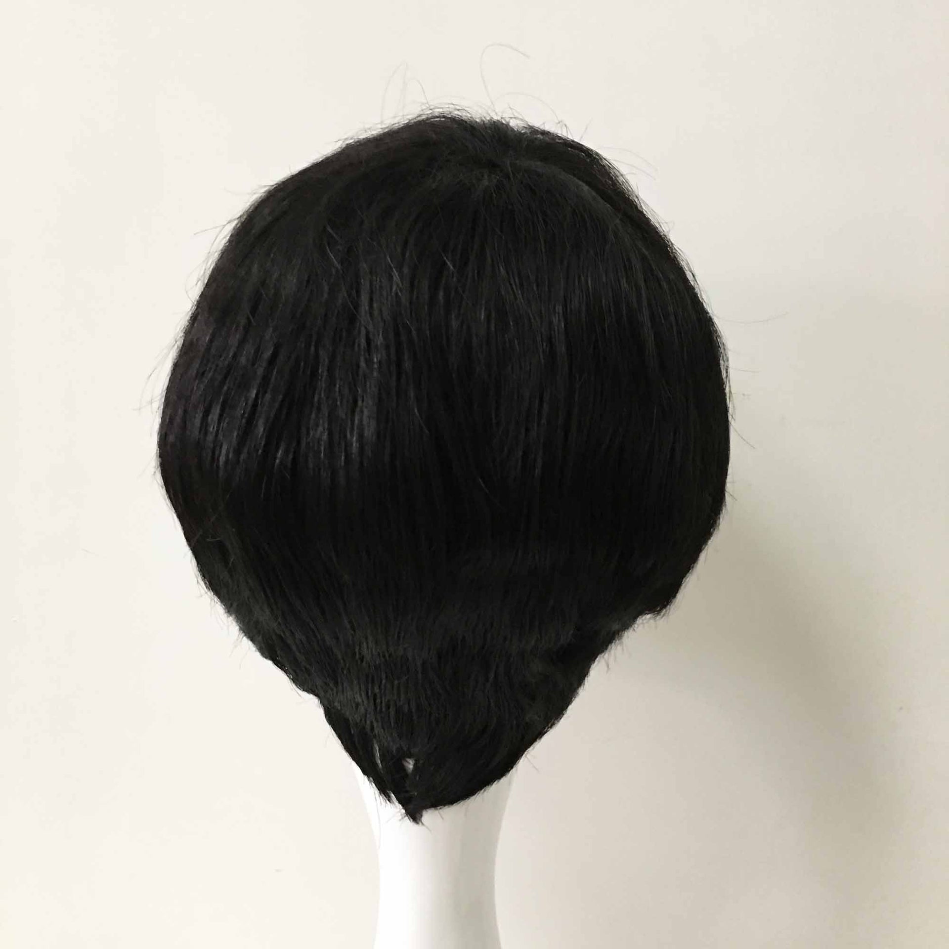 nevermindyrhead Men Black Short Straight Short Blunt Bangs Cosplay Thin Wig