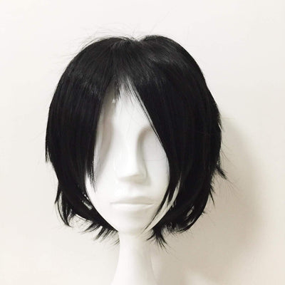 Men Black Short Straight Long Bangs Middle Part Cosplay Wig