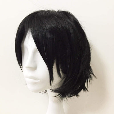 Men Black Short Straight Long Bangs Middle Part Cosplay Wig
