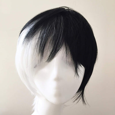 Men Black White Split Colors Short Straight Fringe Bangs Cosplay Wig