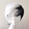 Men Black White Split Colors Short Straight Fringe Bangs Cosplay Wig