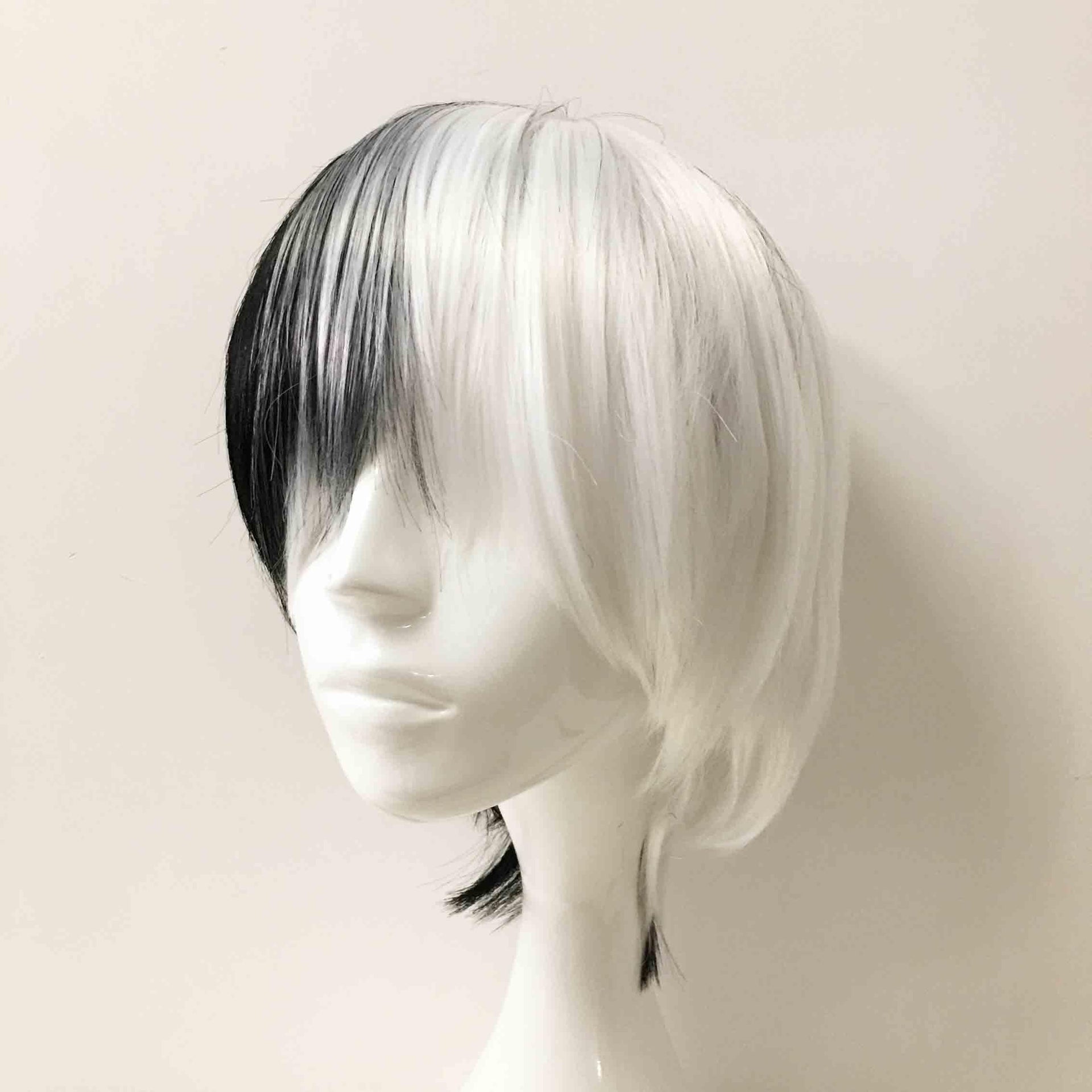 nevermindyrhead Men Black White Split Colors Short Straight Fringe Bangs Cosplay Wig