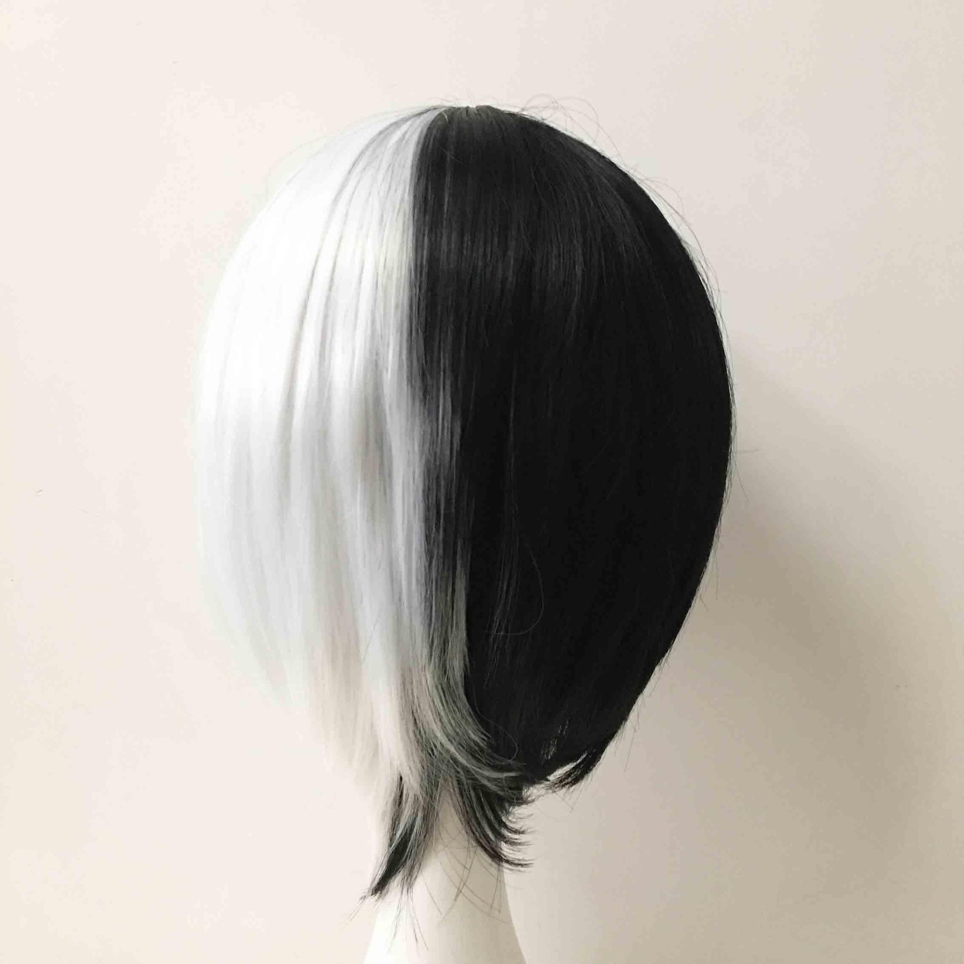 nevermindyrhead Men Black White Split Colors Short Straight Fringe Bangs Cosplay Wig