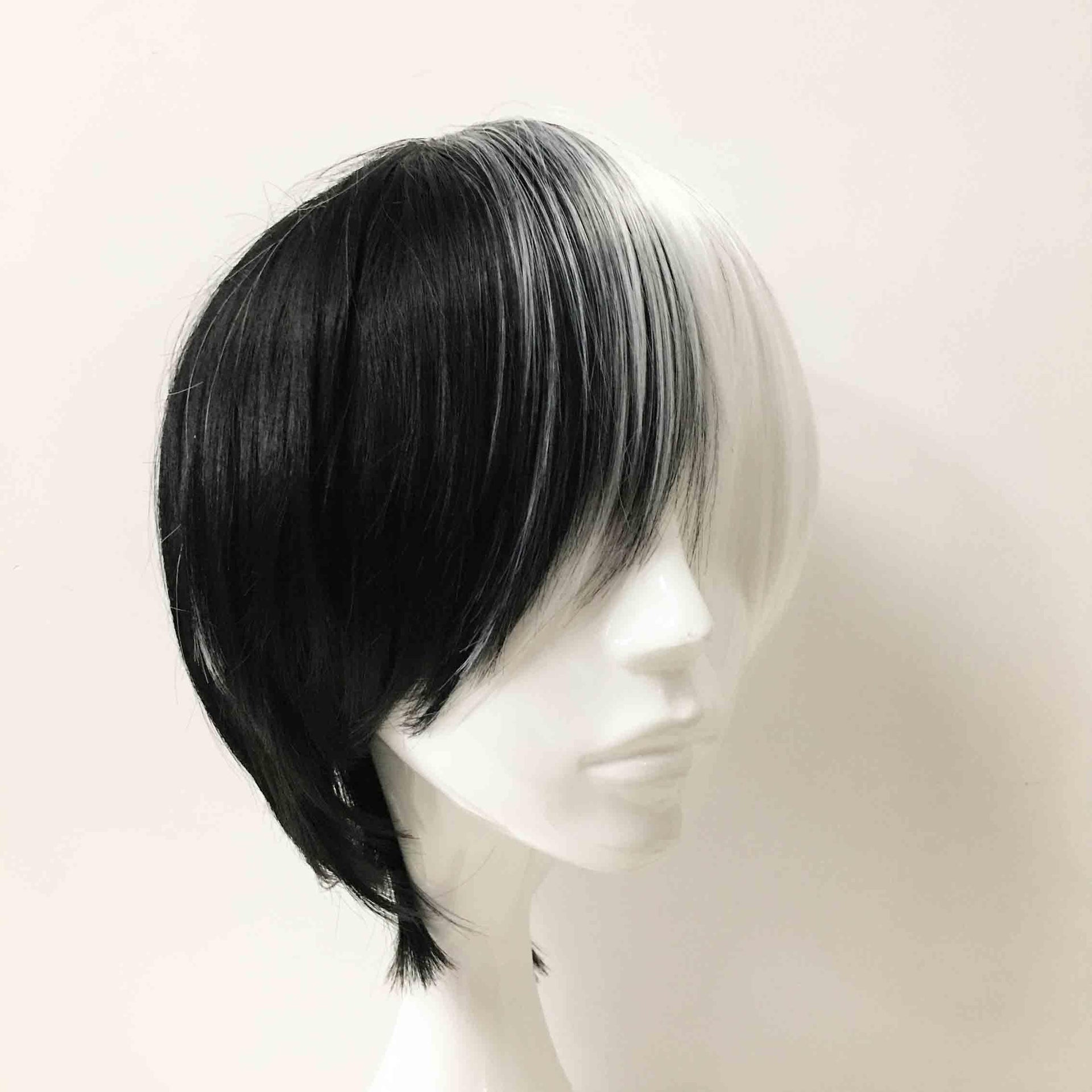 nevermindyrhead Men Black White Split Colors Short Straight Fringe Bangs Cosplay Wig