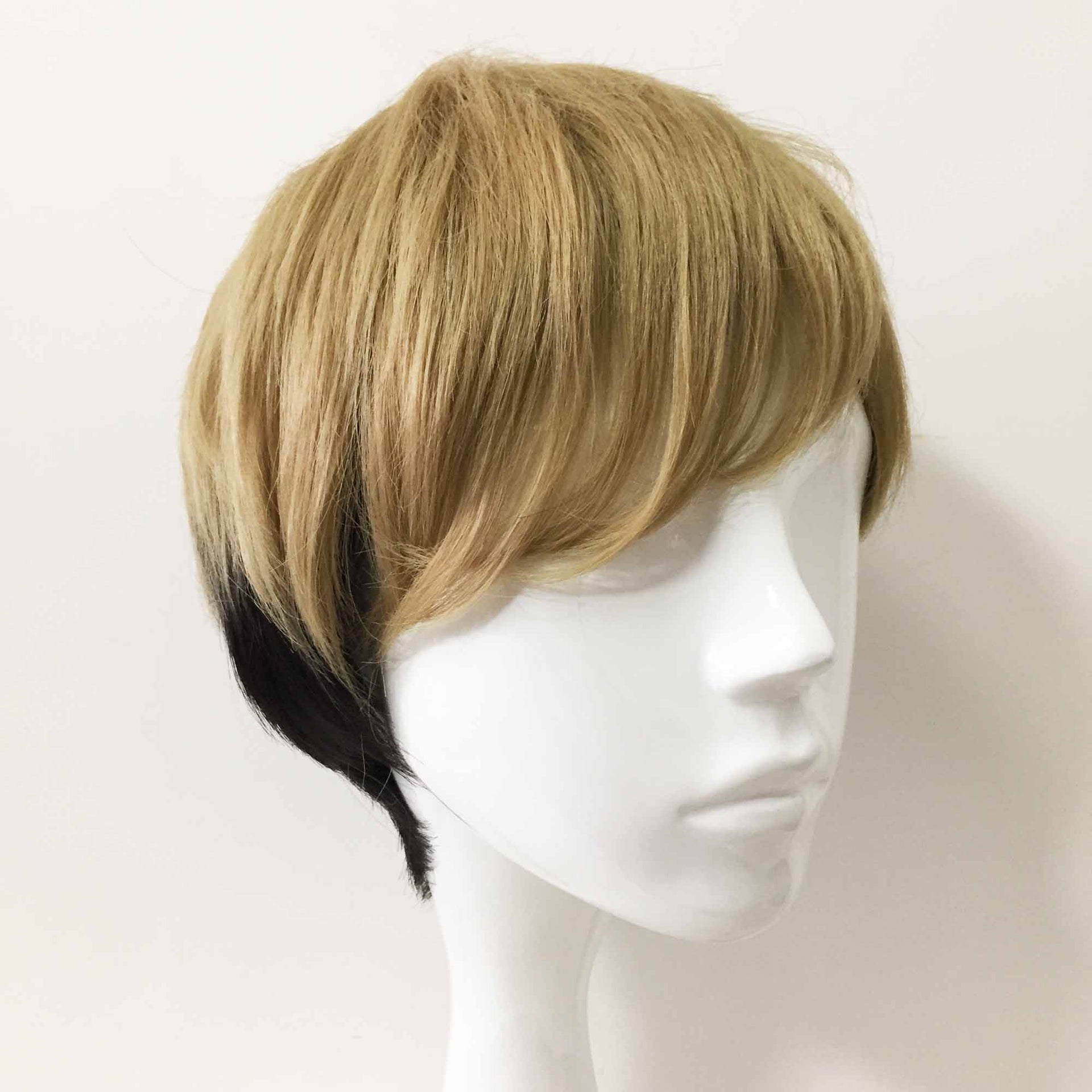 nevermindyrhead Men Blonde Black Two Tone Short Straight Fringe Bangs Wig