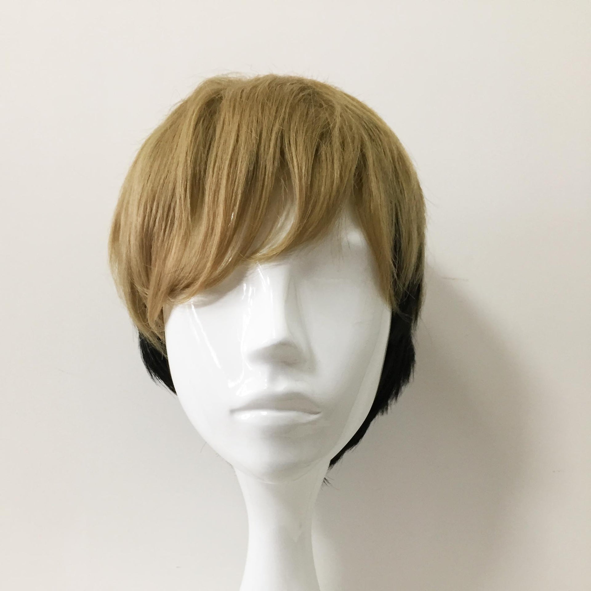 nevermindyrhead Men Blonde Black Two Tone Short Straight Fringe Bangs Wig