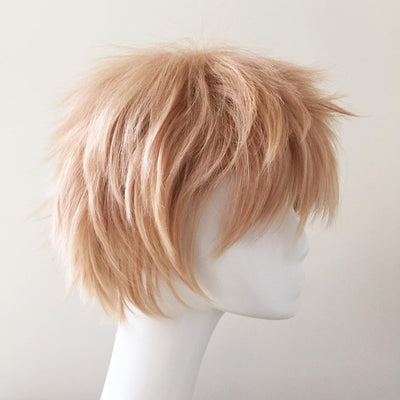 Men Blonde Short Straight Fringe Bangs Layered Cosplay Wig