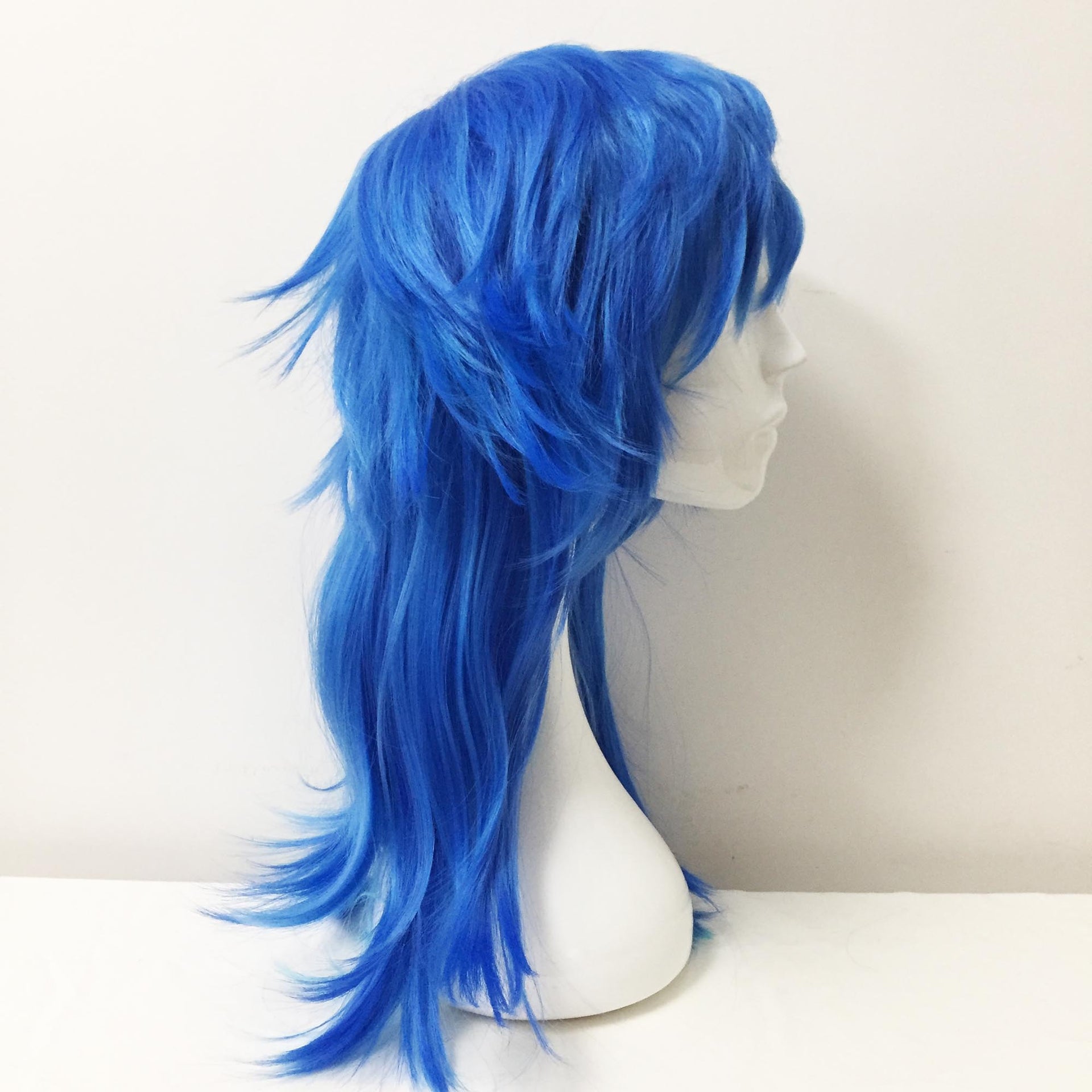 nevermindyrhead Men Blue Two-Tone Long Straight Layered Fringe Bangs Mullet Cosplay Wig