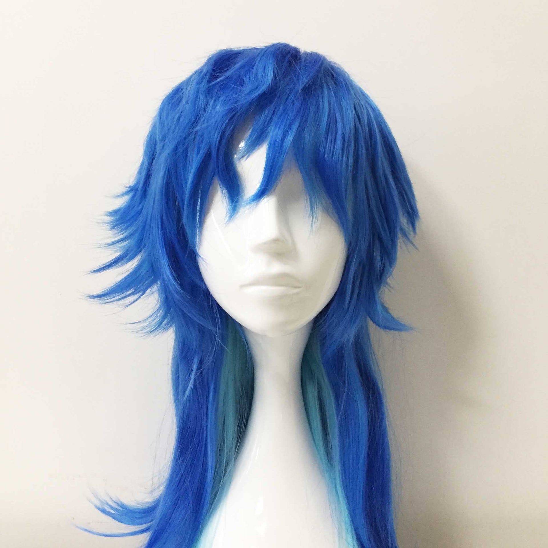 nevermindyrhead Men Blue Two-Tone Long Straight Layered Fringe Bangs Mullet Cosplay Wig