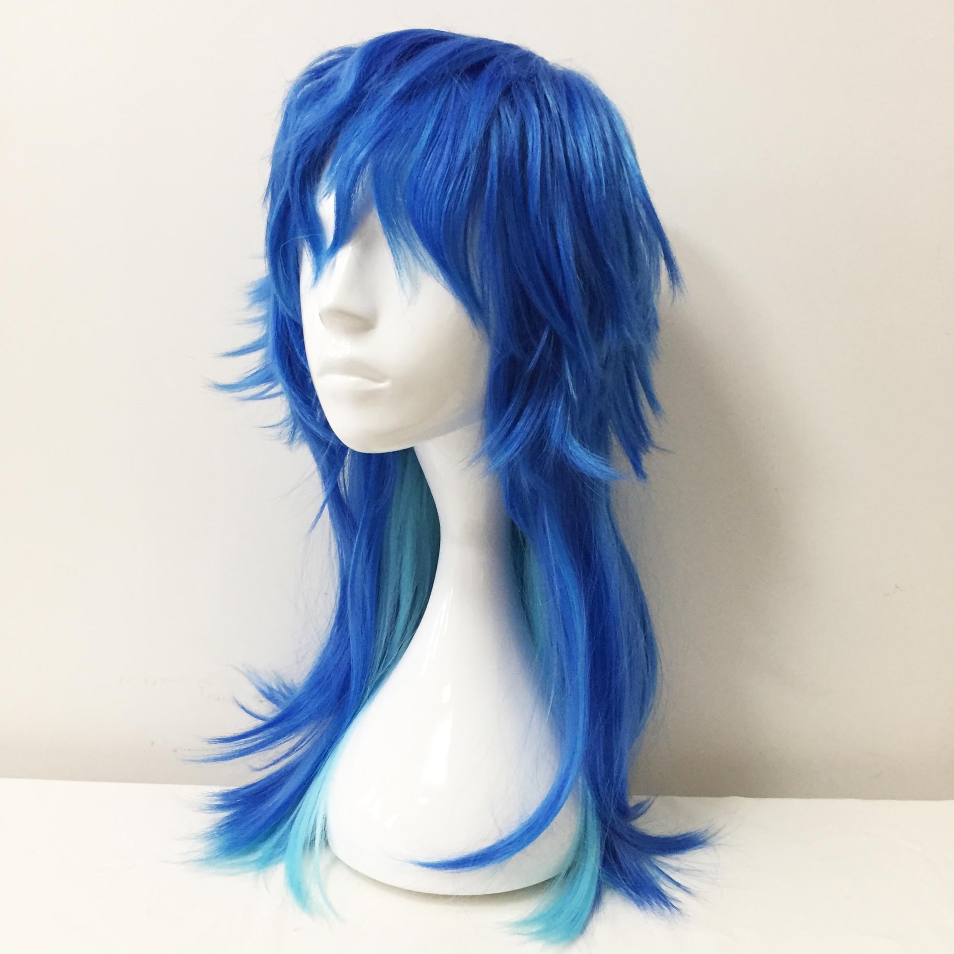 nevermindyrhead Men Blue Two-Tone Long Straight Layered Fringe Bangs Mullet Cosplay Wig