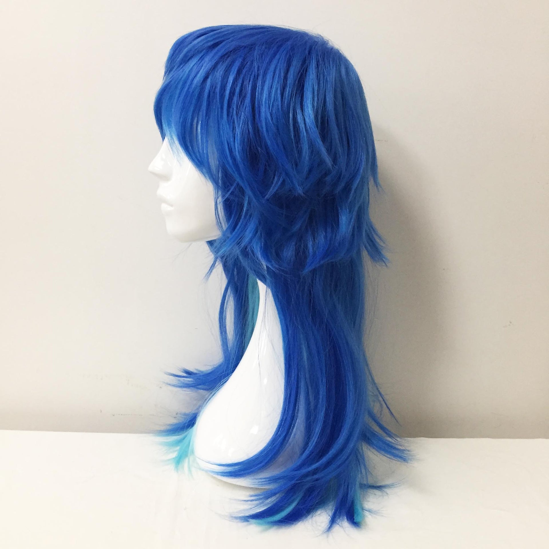 nevermindyrhead Men Blue Two-Tone Long Straight Layered Fringe Bangs Mullet Cosplay Wig