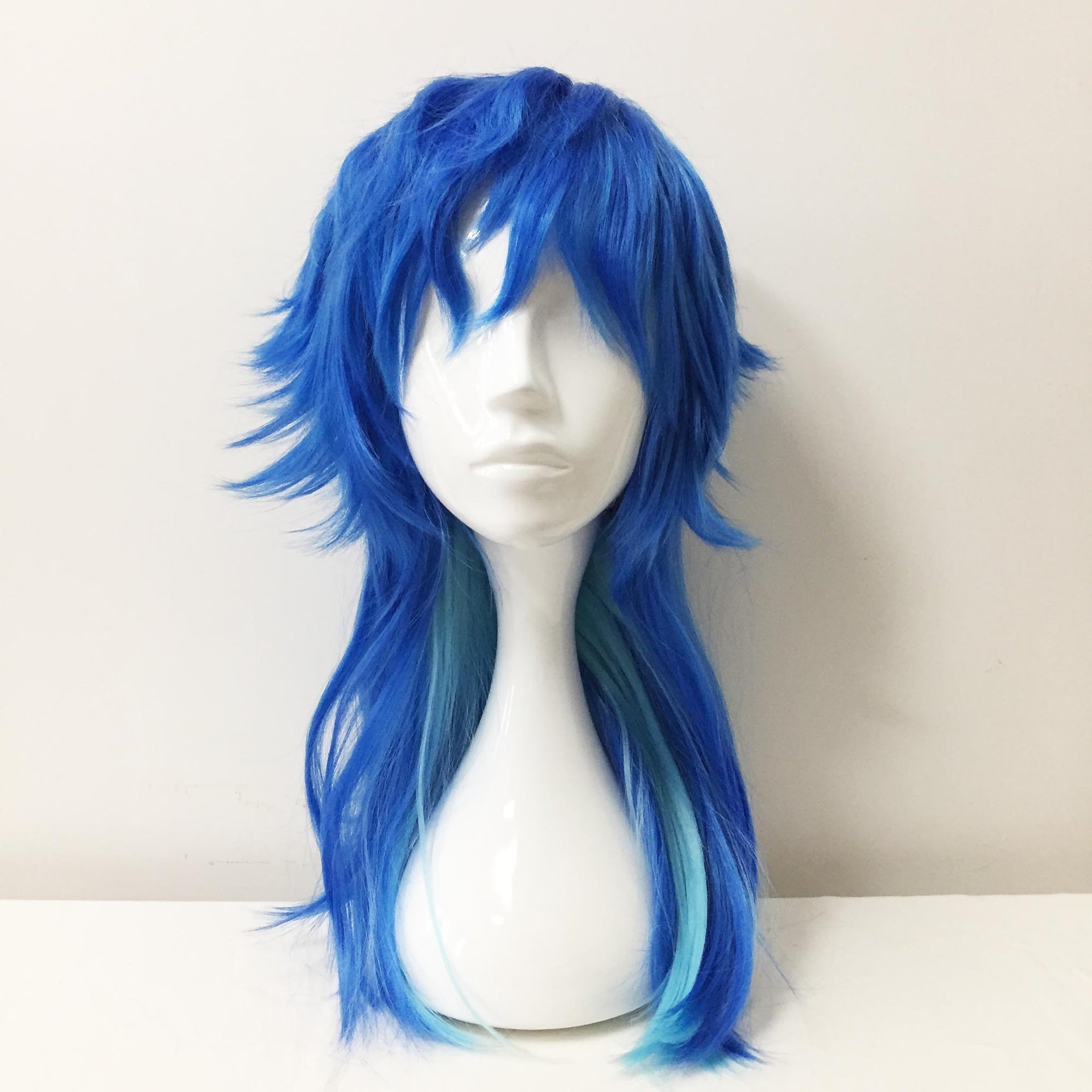 nevermindyrhead Men Blue Two-Tone Long Straight Layered Fringe Bangs Mullet Cosplay Wig