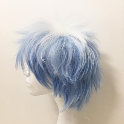 Men Blue White Two Tone Short Straight Fringe Bangs Cosplay Wig
