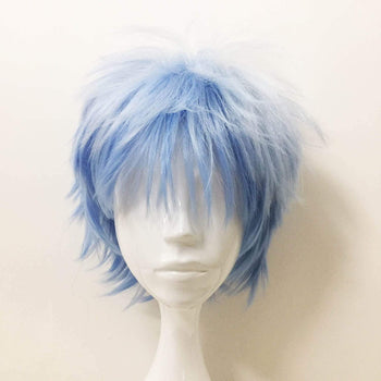 Männer blau weiß zweifarbig kurze gerade Fransen Pony Cosplay Perücke