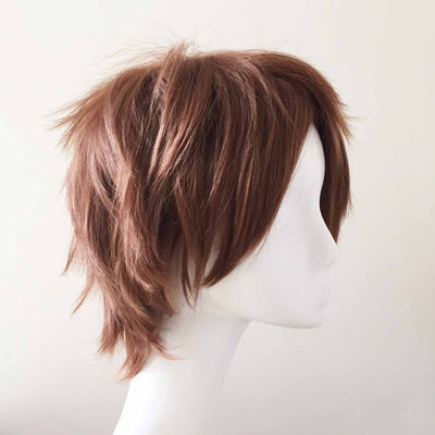 Men Brown Short Straight Fringe Bangs Layered Cosplay Wig