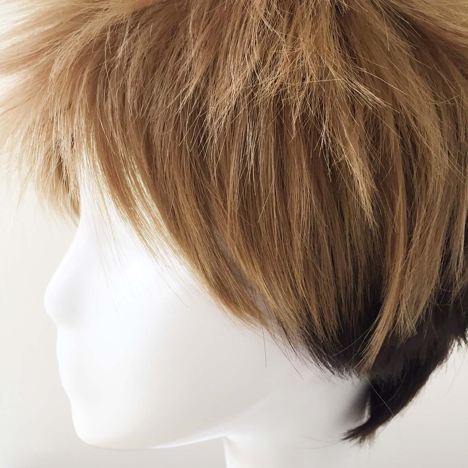 nevermindyrhead Men Brown Two Tone Short Straight Bouncy Fringe Bangs Pixie Cosplay Wig