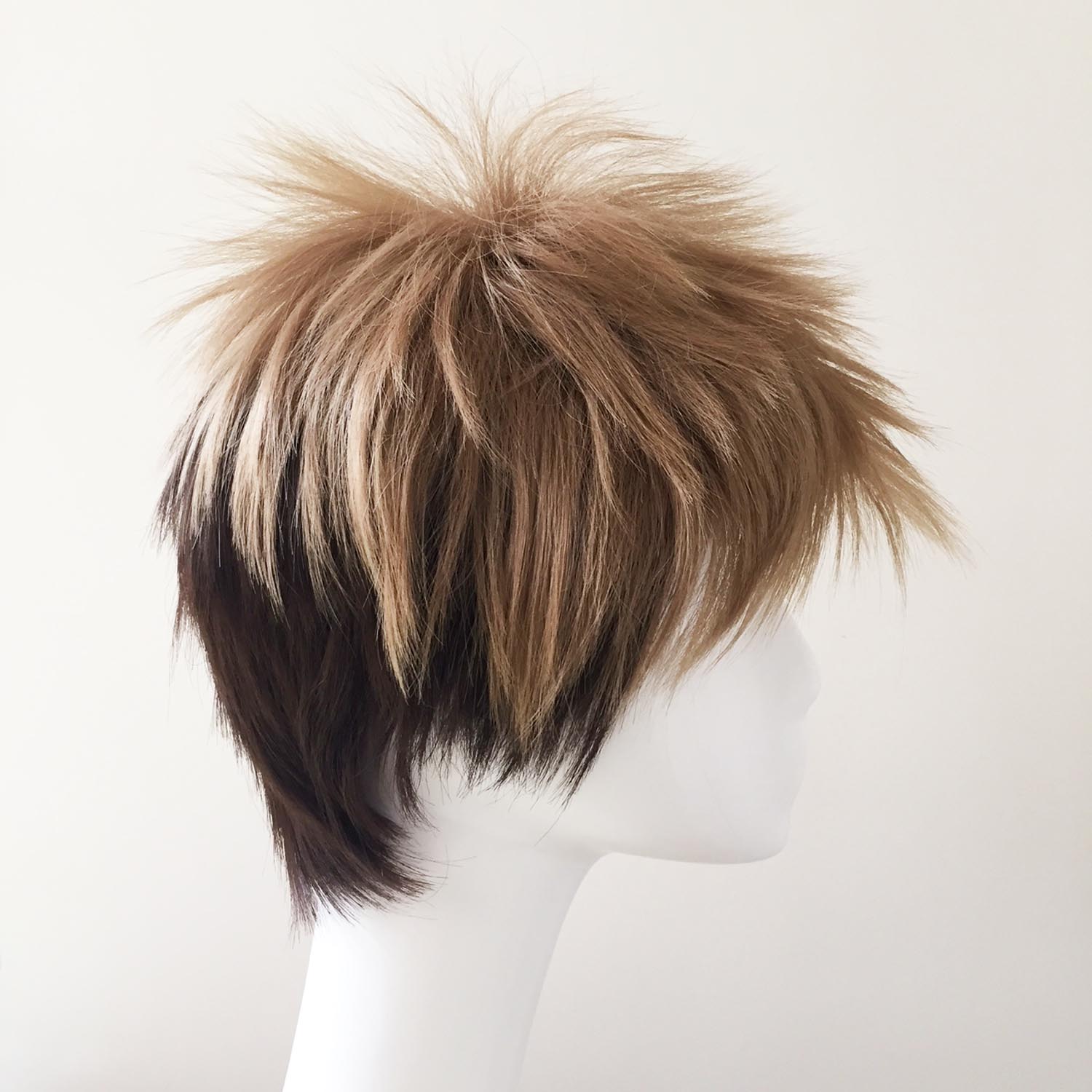 nevermindyrhead Men Brown Two Tone Short Straight Bouncy Fringe Bangs Pixie Cosplay Wig
