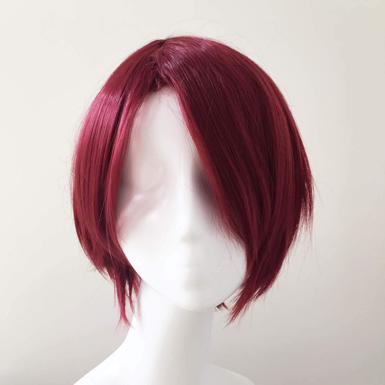 nevermindyrhead Men Dark Red Short Straight Long Bangs Side Part Cosplay Wig