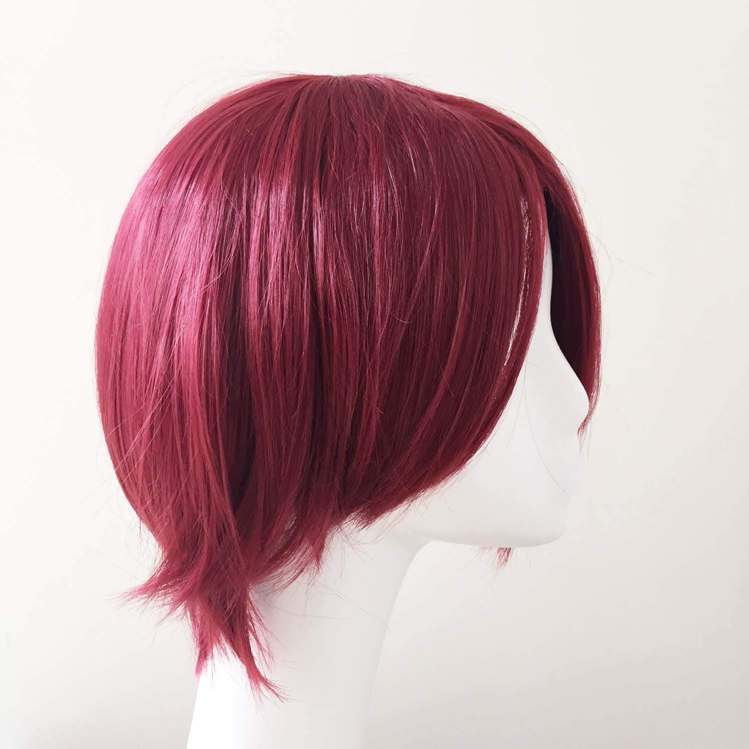 nevermindyrhead Men Dark Red Short Straight Long Bangs Side Part Cosplay Wig