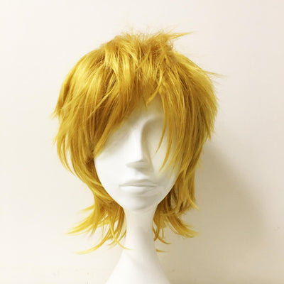 Men Golden Yellow Short Straight Fringe Bangs Layered Cosplay wig