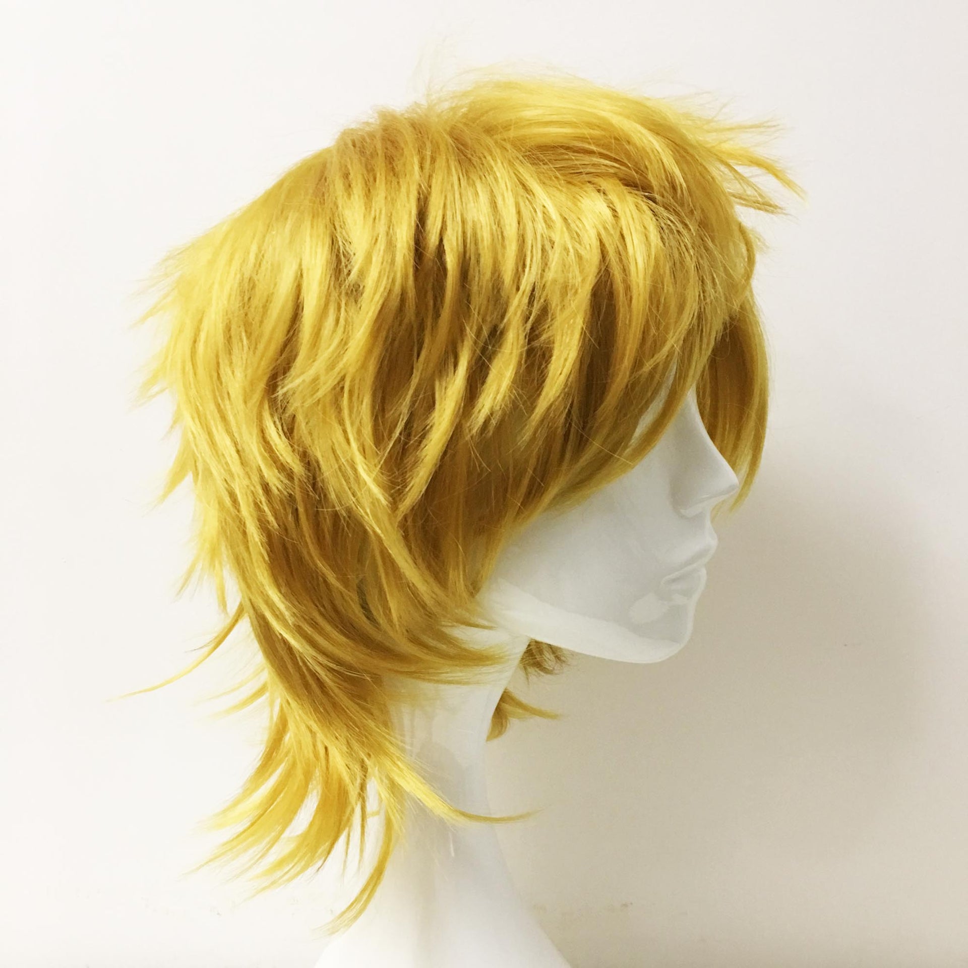 nevermindyrhead Men Golden Yellow Short Straight Fringe Bangs Layered Cosplay wig