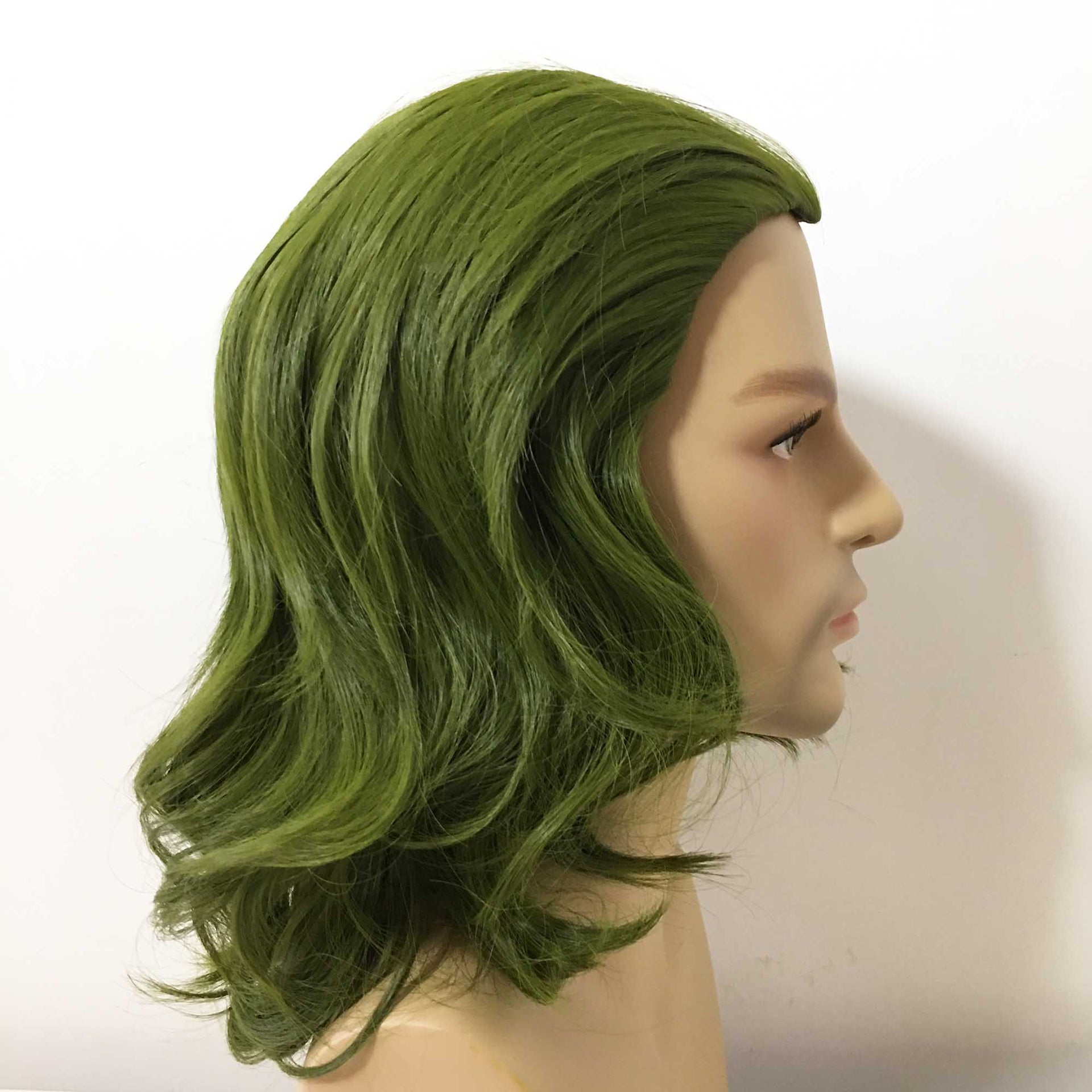 nevermindyrhead Men Green Medium Length Curly Slick Back Cosplay Wig