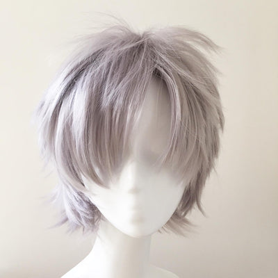 Men Gray Short Straight Fringe Bangs Cosplay Wig