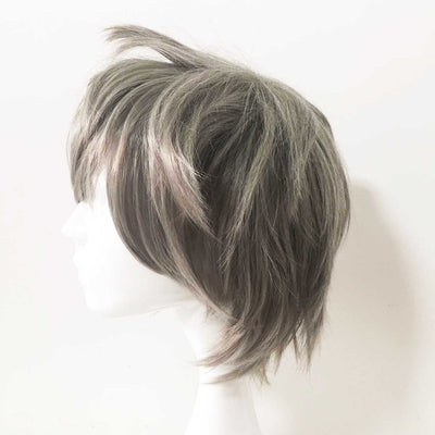 Men Gray Short Straight Fringe Bangs Hair Cosplay Wig