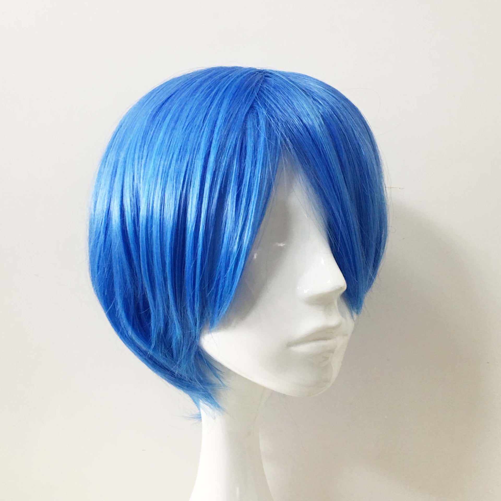 nevermindyrhead Men Light Royal Blue Short Straight Bob Side Swept Bangs Cosplay Wig