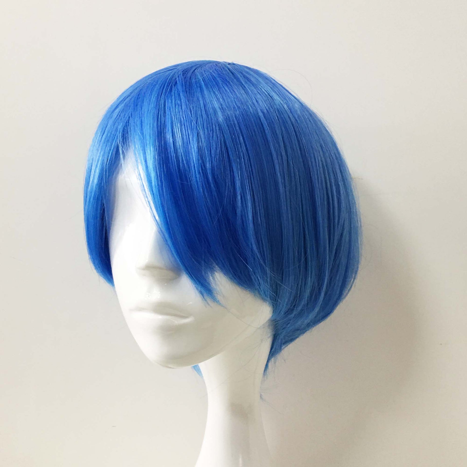 nevermindyrhead Men Light Royal Blue Short Straight Bob Side Swept Bangs Cosplay Wig