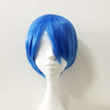 Men Light Royal Blue Short Straight Bob Side Swept Bangs Cosplay Wig