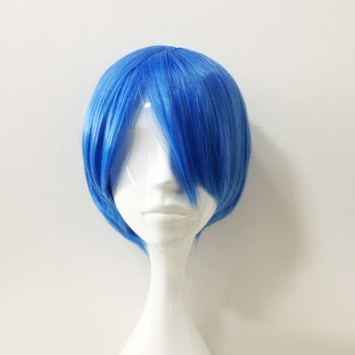Men Light Royal Blue Short Straight Bob Side Swept Bangs Cosplay Wig